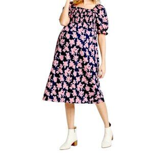 The Nines By Hatch Navy & Pink Floral Smock Midi Maternity Dress Size XL